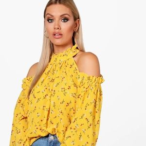 Floral Ruffle Cold Shoulder Floral Top